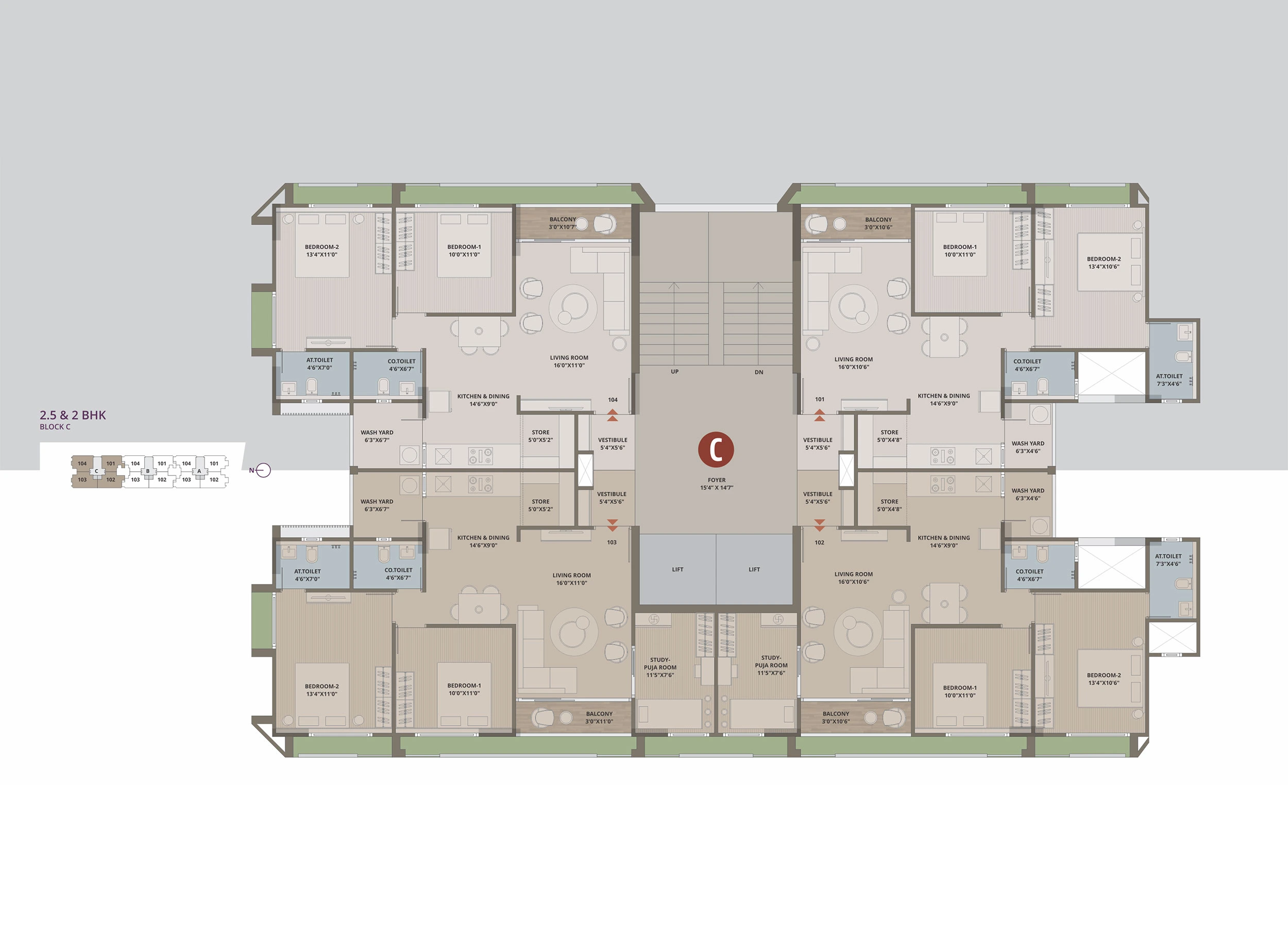 2.5 and 2 BHK Block C